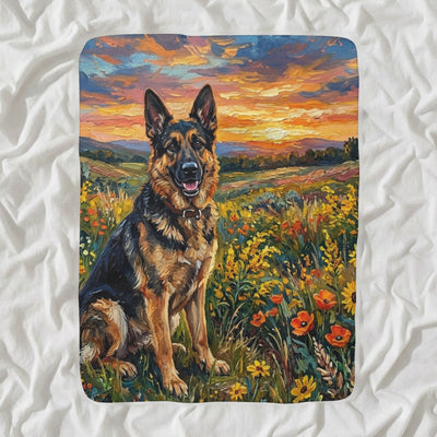 German Shepherd Acrylic Sherpa Fleece Blanket, Colorful Dog Art, German Shepherd Lover Gift