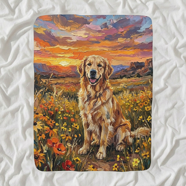 Golden Retriever Acrylic Sherpa Fleece Blanket, Colorful Dog Art, Golden Retriever Lover Gift