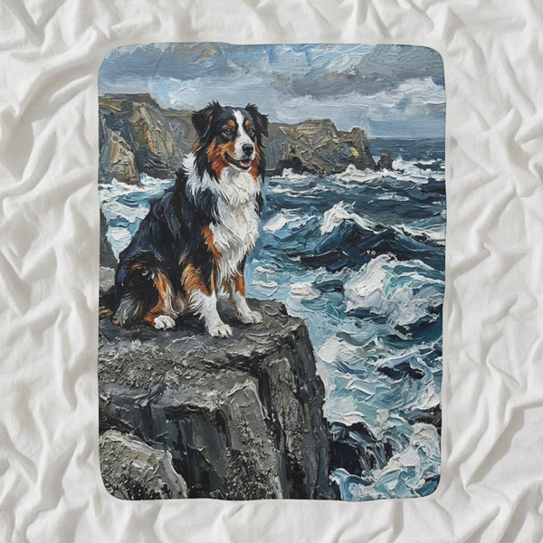 Australian Shepherd Acrylic Sherpa Fleece Blanket, Colorful Dog Art, Australian Shepherd Lover Gift