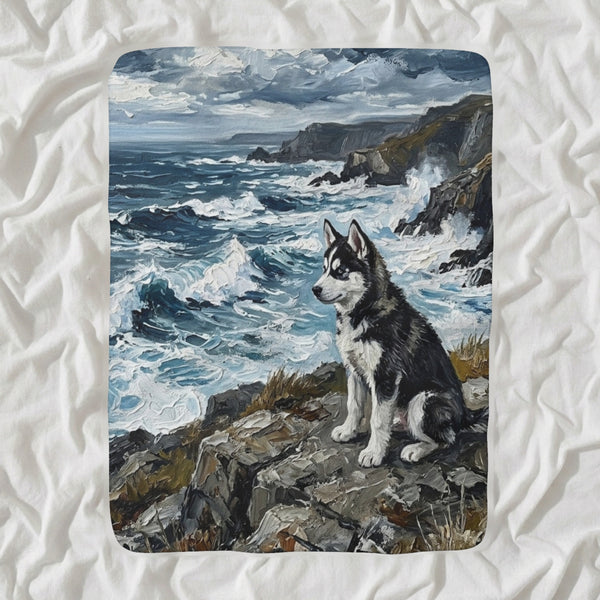 Siberian Husky Acrylic sherpa blanket by Tritan, angled view