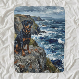 Rottweiler Acrylic Sherpa Fleece Blanket · Coastal Cliffside, Colorful Dog Art, Rottweiler Lover Gift