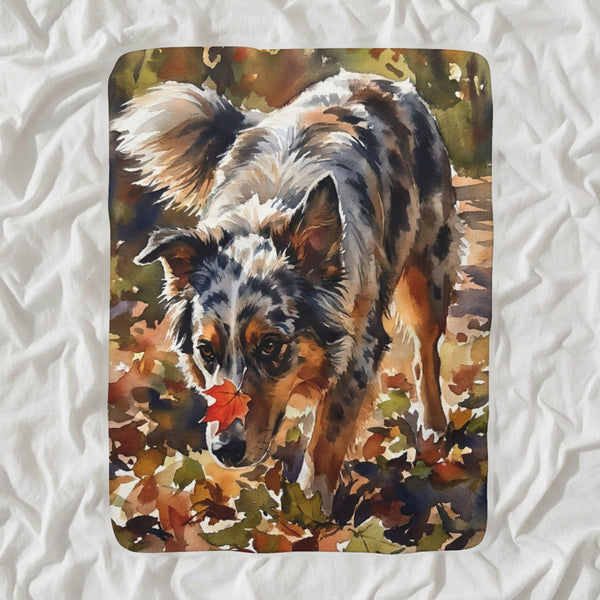 Australian Shepherd Watercolor Sherpa Fleece Blanket, Soft Dog Painting, Australian Shepherd Lover Gift