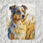 Australian Shepherd Watercolor sherpa blanket by Tritan, angled view