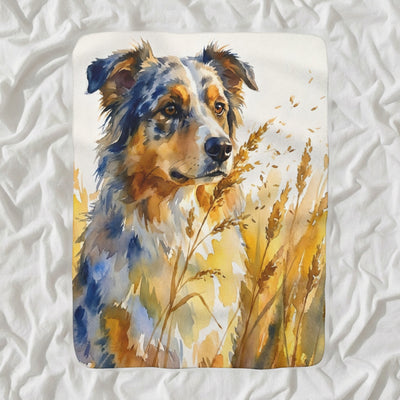 Australian Shepherd Watercolor Sherpa Fleece Blanket, Soft Dog Painting, Australian Shepherd Lover Gift