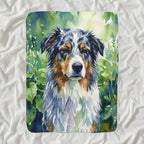 Australian Shepherd Watercolor sherpa blanket by Tritan, angled view