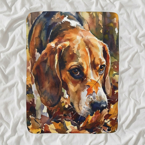 Beagle Watercolor Sherpa Fleece Blanket, Soft Dog Painting, Beagle Lover Gift