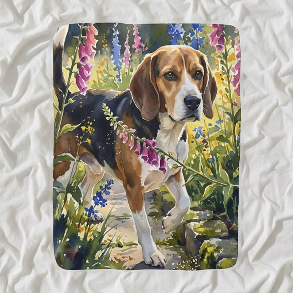 Beagle Watercolor Sherpa Fleece Blanket, Soft Dog Painting, Beagle Lover Gift