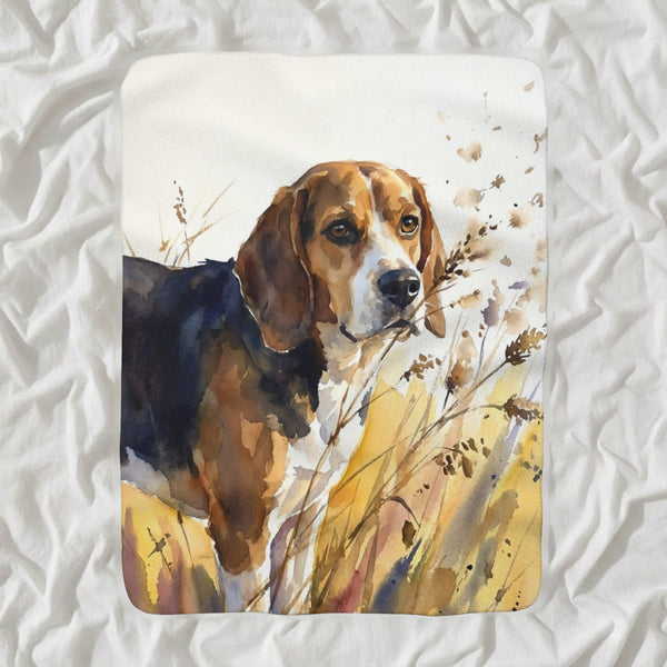 Beagle Watercolor Sherpa Fleece Blanket, Soft Dog Painting, Beagle Lover Gift