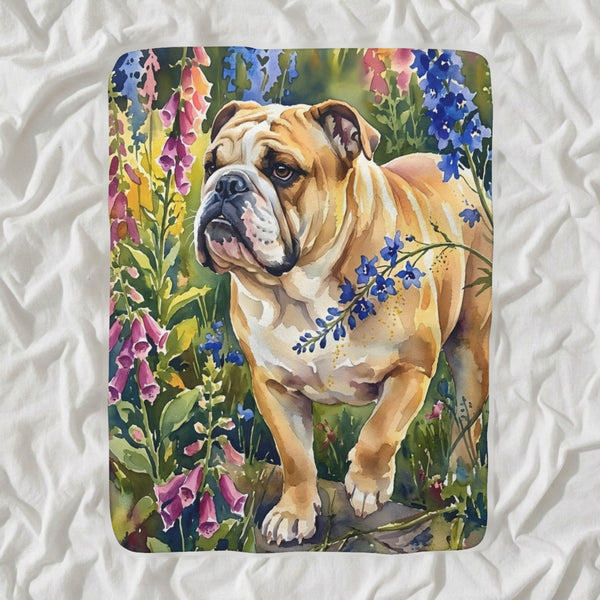 English Bulldog Watercolor Sherpa Fleece Blanket, Soft Dog Painting, English Bulldog Lover Gift