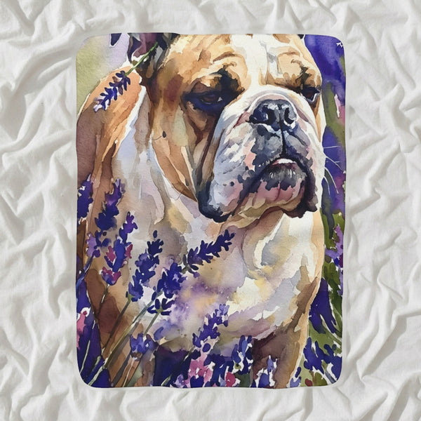 English Bulldog Watercolor Sherpa Fleece Blanket, Soft Dog Painting, English Bulldog Lover Gift