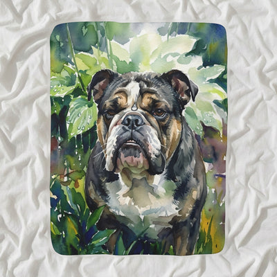 English Bulldog Watercolor Sherpa Fleece Blanket, Soft Dog Painting, English Bulldog Lover Gift