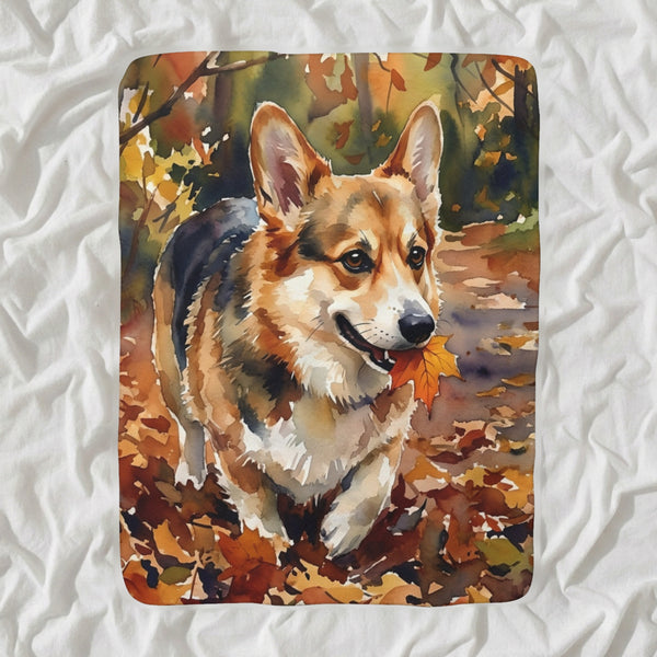 Corgi Watercolor Sherpa Fleece Blanket, Soft Dog Painting, Corgi Lover Gift