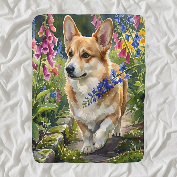 Corgi Watercolor Sherpa Fleece Blanket, Soft Dog Painting, Corgi Lover Gift