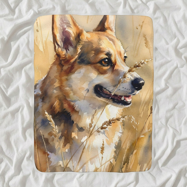 Corgi Watercolor Sherpa Fleece Blanket, Soft Dog Painting, Corgi Lover Gift