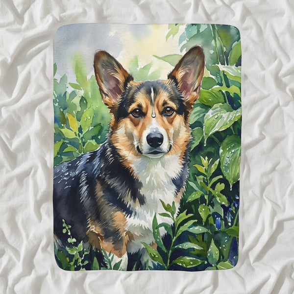 Corgi Watercolor Sherpa Fleece Blanket, Soft Dog Painting, Corgi Lover Gift