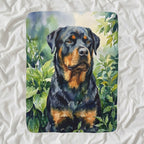 Rottweiler Watercolor sherpa blanket by Tritan, angled view
