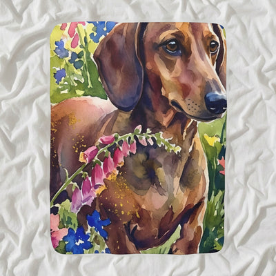 Dachshund Watercolor Sherpa Fleece Blanket, Soft Dog Painting, Dachshund Lover Gift