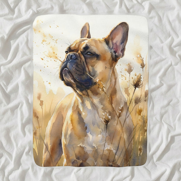 French Bulldog Watercolor Sherpa Fleece Blanket, Soft Dog Painting, French Bulldog Lover Gift