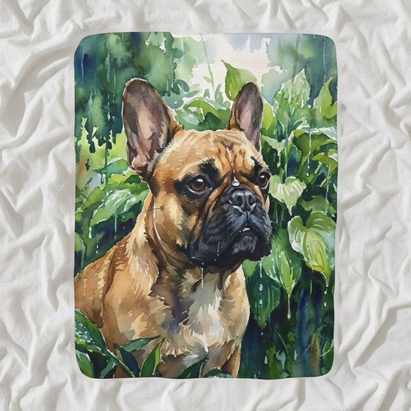 French Bulldog Watercolor Sherpa Fleece Blanket, Soft Dog Painting, French Bulldog Lover Gift