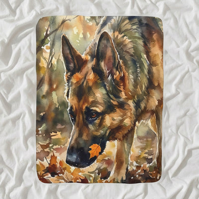 German Shepherd Watercolor Sherpa Fleece Blanket, Soft Dog Painting, German Shepherd Lover Gift
