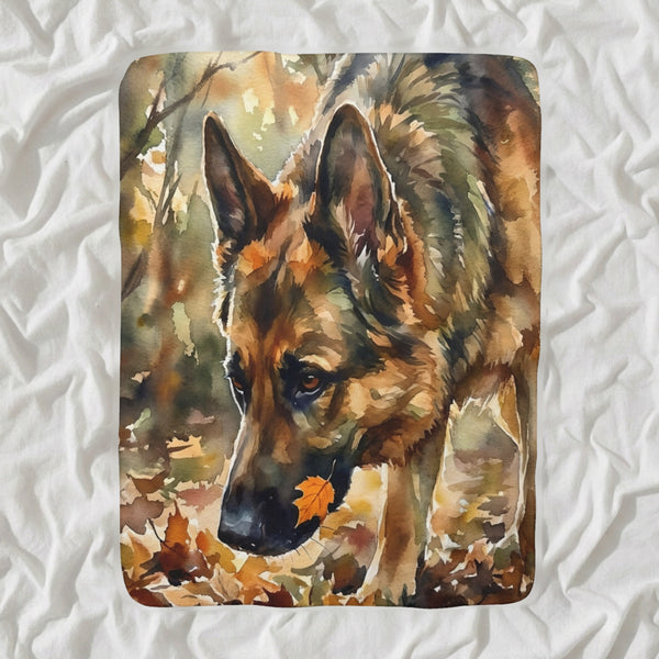 German Shepherd Watercolor Sherpa Fleece Blanket, Soft Dog Painting, German Shepherd Lover Gift