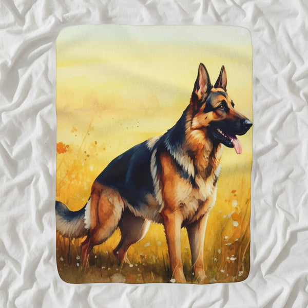 German Shepherd Watercolor Sherpa Fleece Blanket, Soft Dog Painting, German Shepherd Lover Gift
