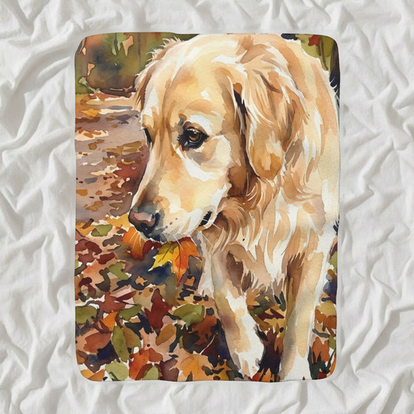 Golden Retriever Watercolor Sherpa Fleece Blanket, Soft Dog Painting, Golden Retriever Lover Gift