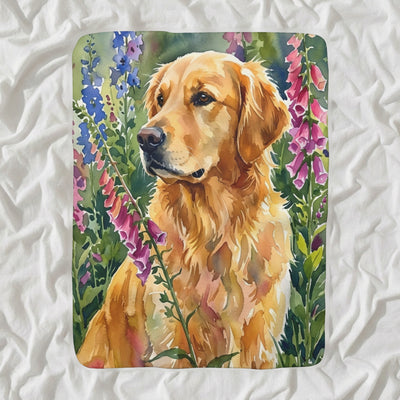 Golden Retriever Watercolor Sherpa Fleece Blanket, Soft Dog Painting, Golden Retriever Lover Gift