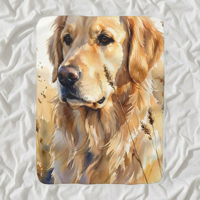 Golden Retriever Watercolor Sherpa Fleece Blanket, Soft Dog Painting, Golden Retriever Lover Gift
