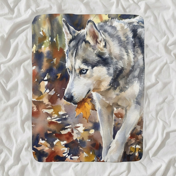 Siberian Husky Watercolor Sherpa Fleece Blanket, Soft Dog Painting, Siberian Husky Lover Gift