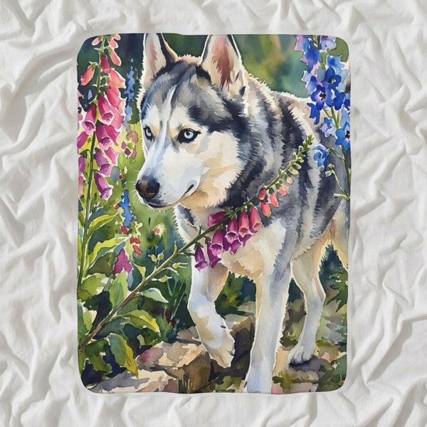 Siberian Husky Watercolor Sherpa Fleece Blanket, Soft Dog Painting, Siberian Husky Lover Gift