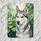 Siberian Husky Watercolor sherpa blanket by Tritan, angled view