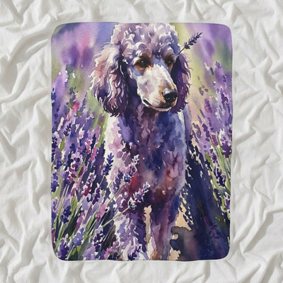 Poodle Watercolor Sherpa Fleece Blanket, Lavender Dog Painting, Poodle Lover Gift