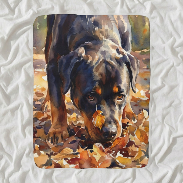 Rottweiler Watercolor Sherpa Fleece Blanket, Soft Dog Painting, Rottweiler Lover Gift