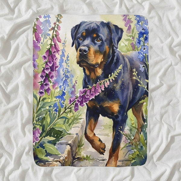 Rottweiler Watercolor Sherpa Fleece Blanket, Soft Dog Painting, Rottweiler Lover Gift