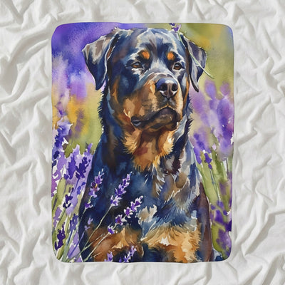 Rottweiler Watercolor Sherpa Fleece Blanket, Soft Dog Painting, Rottweiler Lover Gift