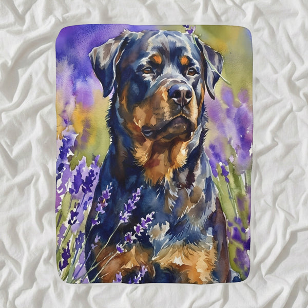 Rottweiler Watercolor Sherpa Fleece Blanket, Soft Dog Painting, Rottweiler Lover Gift