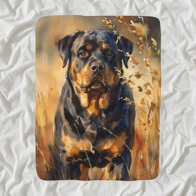 Rottweiler Watercolor Sherpa Fleece Blanket, Soft Dog Painting, Rottweiler Lover Gift