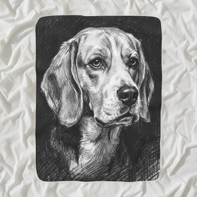 Beagle Charcoal Sherpa Fleece Blanket, Dog Sketch Art, Beagle Lover Gift