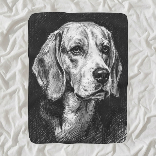 Beagle Charcoal Sherpa Fleece Blanket, Dog Sketch Art, Beagle Lover Gift