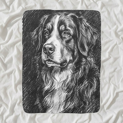 Bernese Mountain Dog Charcoal Sherpa Fleece Blanket, Dog Sketch Art, Bernese Mountain Dog Lover Gift