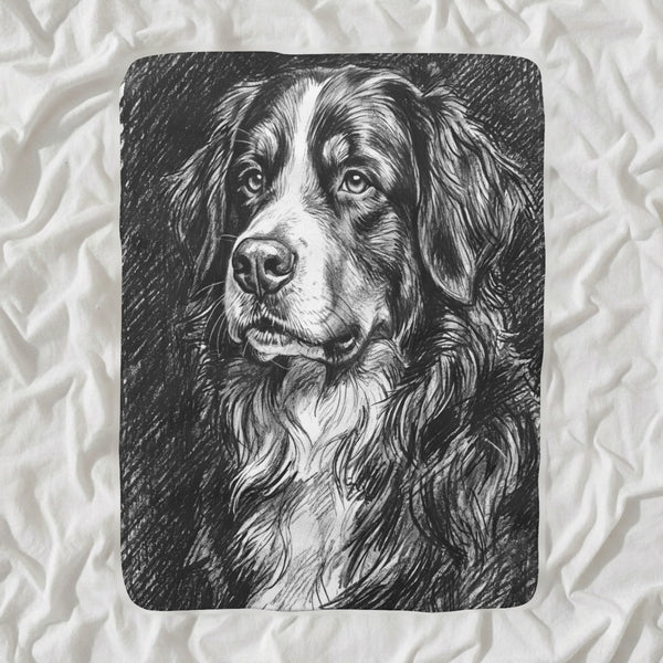 Bernese Mountain Dog Charcoal Sherpa Fleece Blanket, Dog Sketch Art, Bernese Mountain Dog Lover Gift