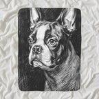 Boston Terrier Charcoal sherpa blanket by Tritan, angled view