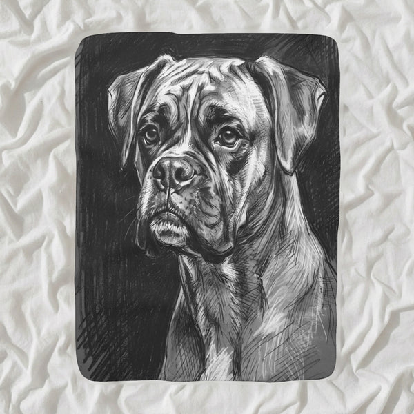 Boxer Charcoal Sherpa Fleece Blanket, Dog Sketch Art, Boxer Lover Gift