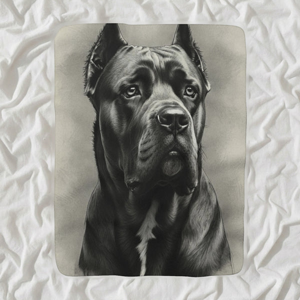 Cane Corso Charcoal Portrait Sherpa Fleece Blanket | Dog Lover Gift