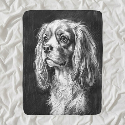 Cavalier King Charles Spaniel Charcoal Sherpa Fleece Blanket, Dog Sketch Art, Cavalier King Charles Spaniel Lover Gift