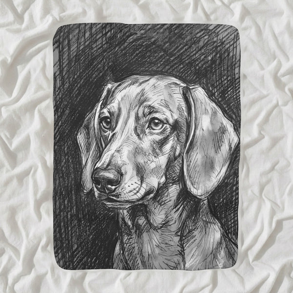 Dachshund Charcoal Sherpa Fleece Blanket, Dog Sketch Art, Dachshund Lover Gift
