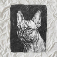 French Bulldog Charcoal Sherpa Fleece Blanket, Dog Sketch Art, French Bulldog Lover Gift - 30" × 40"