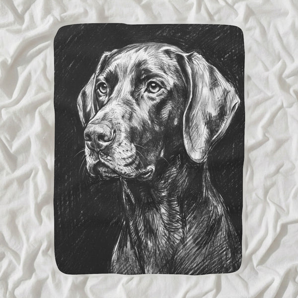 German Shorthaired Pointer Charcoal Sherpa Fleece Blanket, Dog Sketch Art, German Shorthaired Pointer Lover Gift