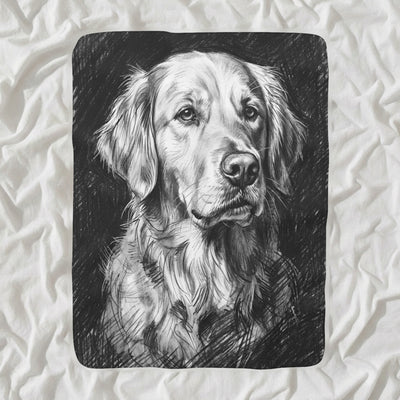 Golden Retriever Charcoal Sherpa Fleece Blanket, Dog Sketch Art, Golden Retriever Lover Gift